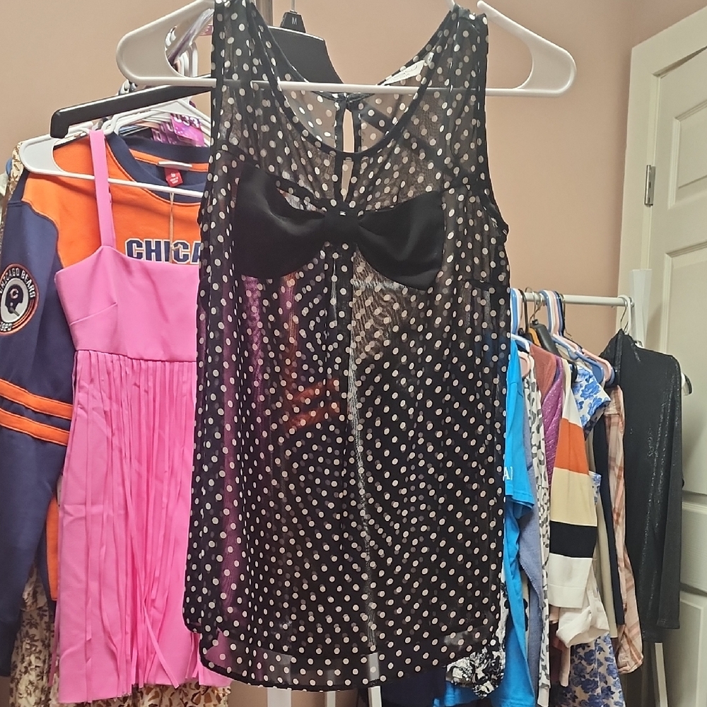 Black Polka Dot Sheer Women's Top UK Size 10 US Size 6